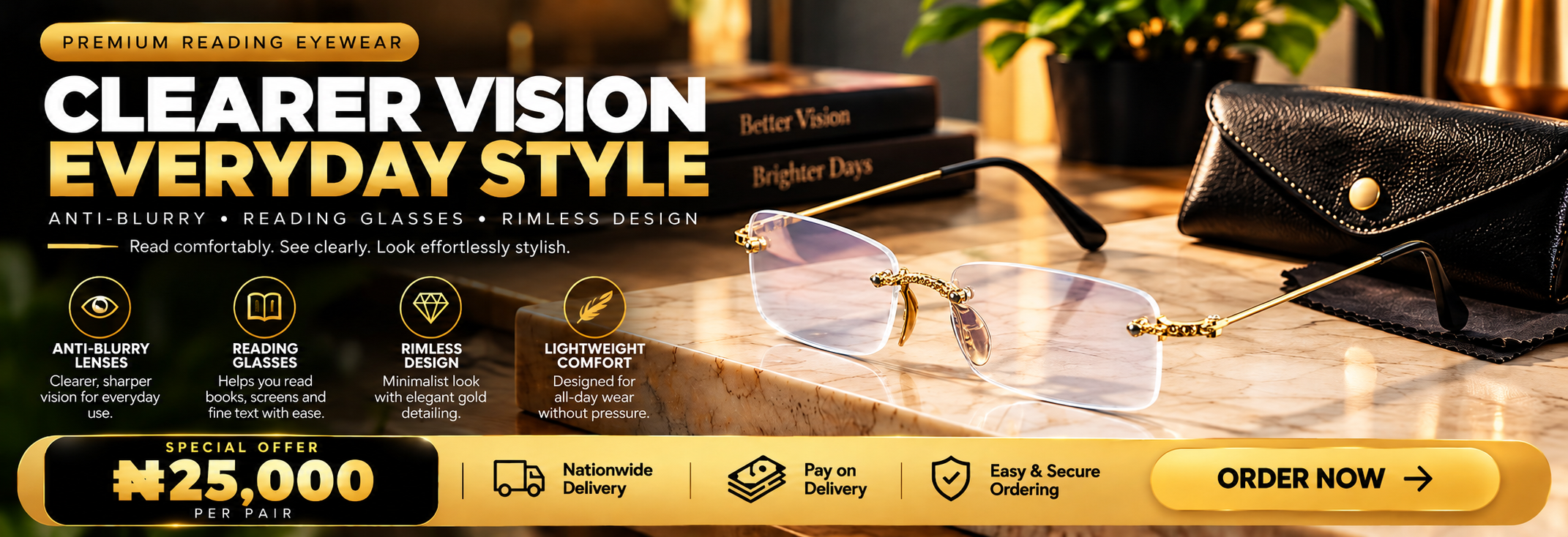 Clearline reading glasses offer: ₦25,000 per pair, nationwide delivery and payment on delivery
